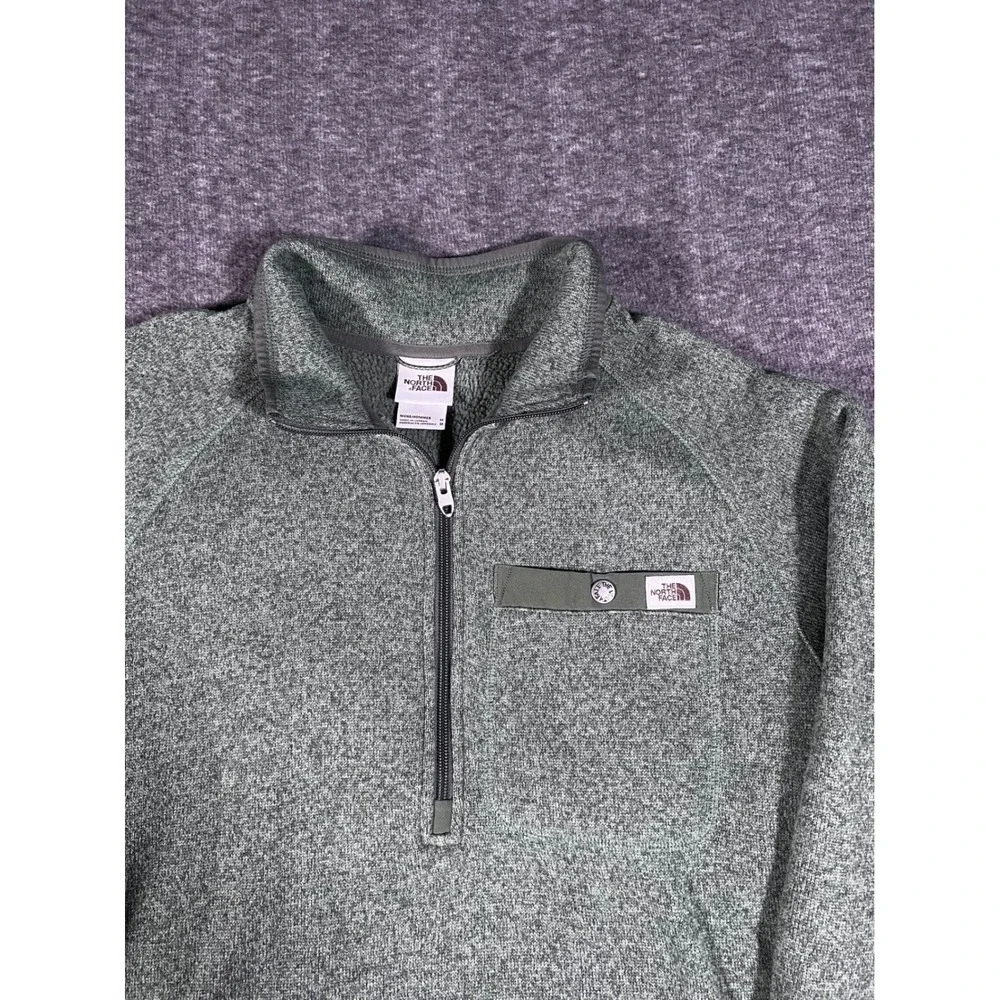 The North Face Gordon Lyons 1/4-Zip Fleece Sweater Mens Medium Heathered Green
